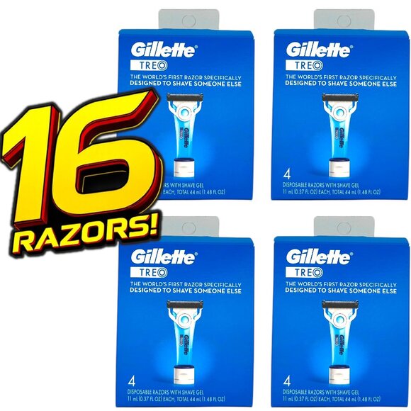 Gillette TREO Razor For Caregivers To Shave Others 16 Disposables Built-in Gel